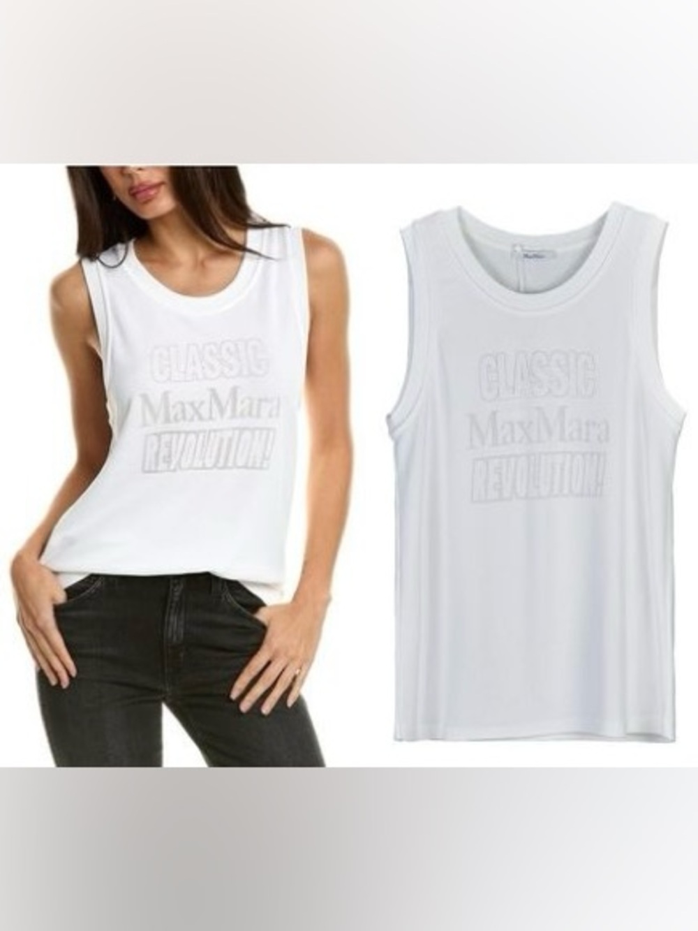 Max Mara Opera Tank Top White Italian Minimalist Ribbed Stretch Classic Size L
